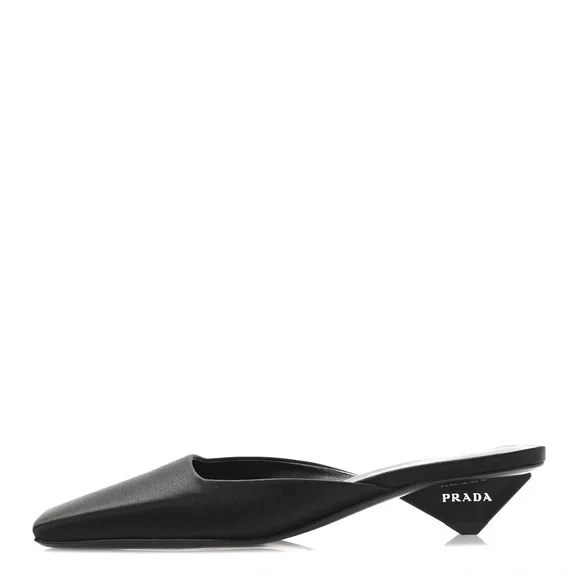 PRADA Satin Triangle Heel Mules Black Square Toe Kitten Heel IT 40 US 10 Slides - Picture 3 of 13